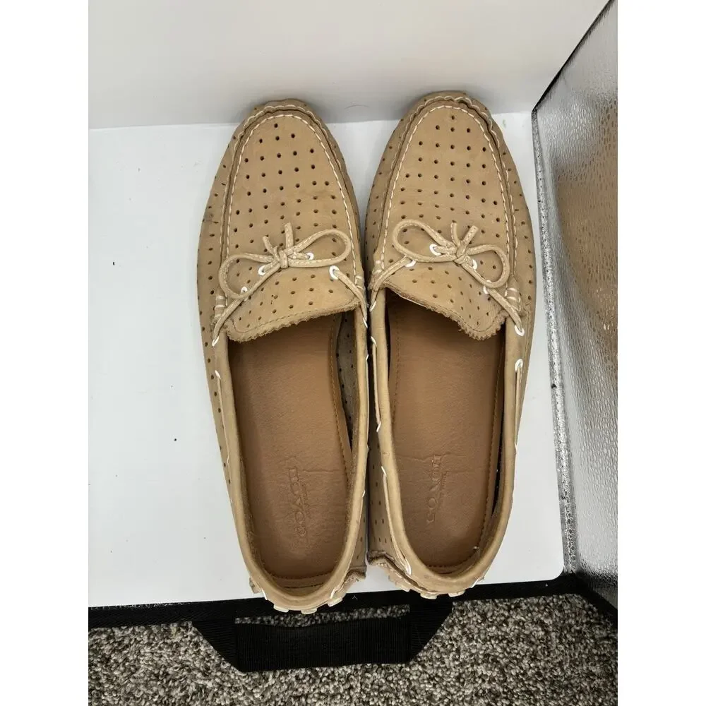 Coach Nadia Womens 10 B Tan Leather Driving Loafers Moccasins Preppy Old money